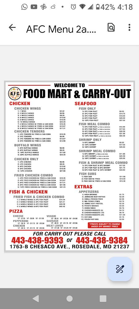 AFC FOOD MART AND CARRY OUT Cheese